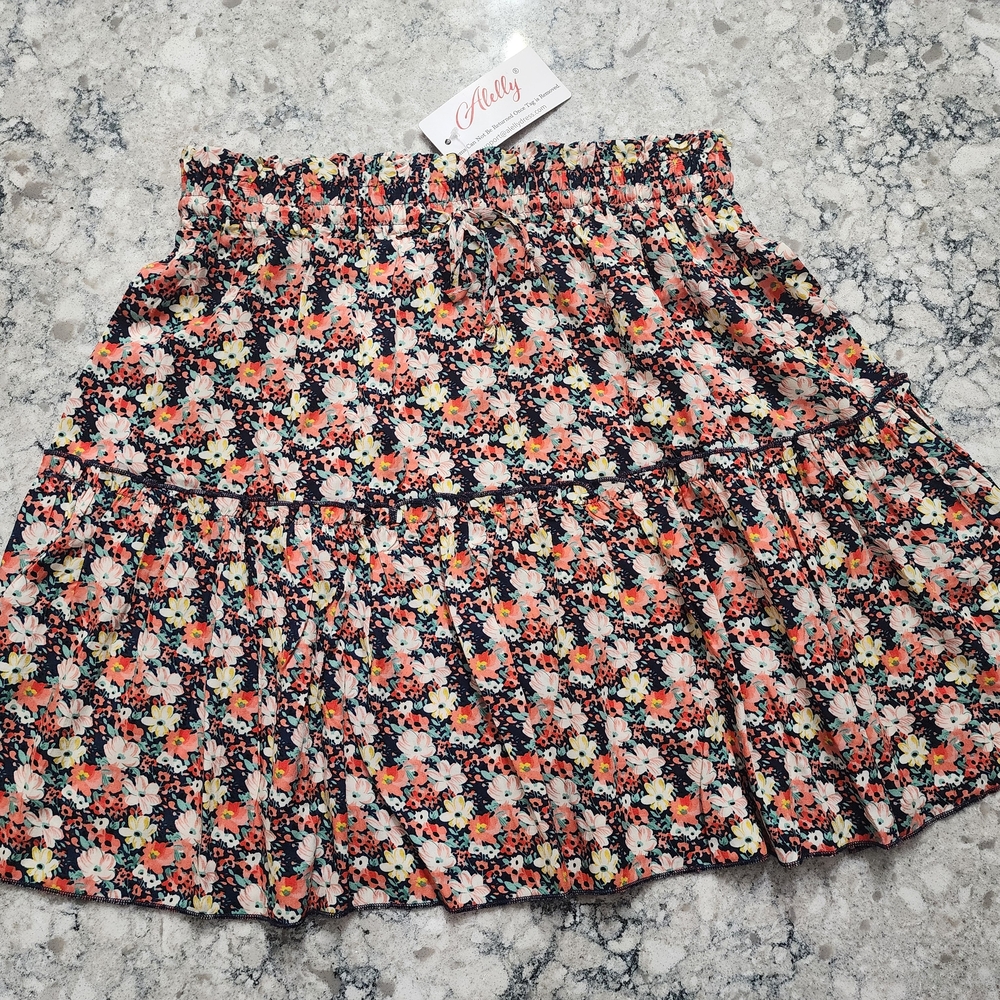 Alelly Floral Elastic-Waist Mini Skirt